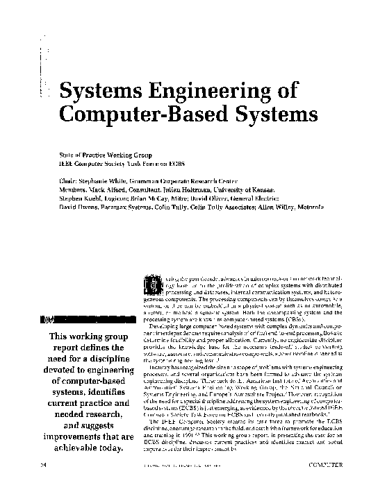 (PDF) Systems engineering of computerbased systems david oliver