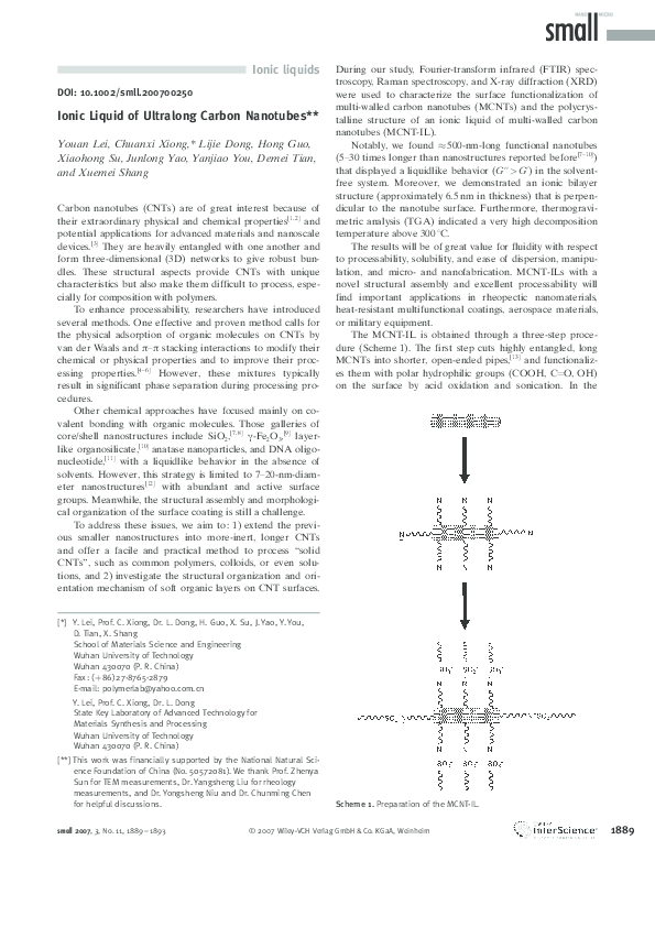(PDF) Ionic Liquid of Ultralong Carbon Nanotubes