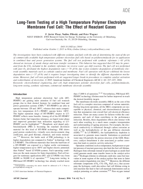 Long-Term Testing of a High Temperature Polymer Electrolyte Membrane ...