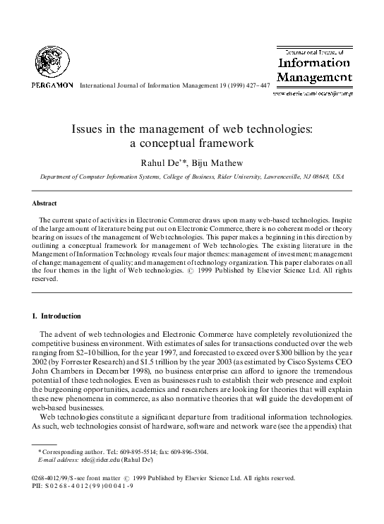 (PDF) Issues in the management of web technologies: a conceptual framework