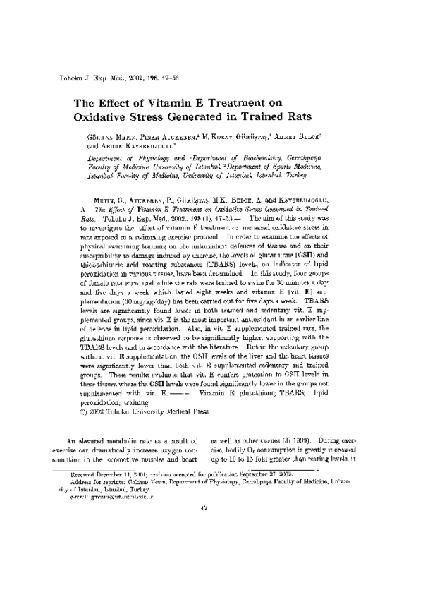 (PDF) The Effect of Vitamin E Treatment on Oxidative Stress Generated ...