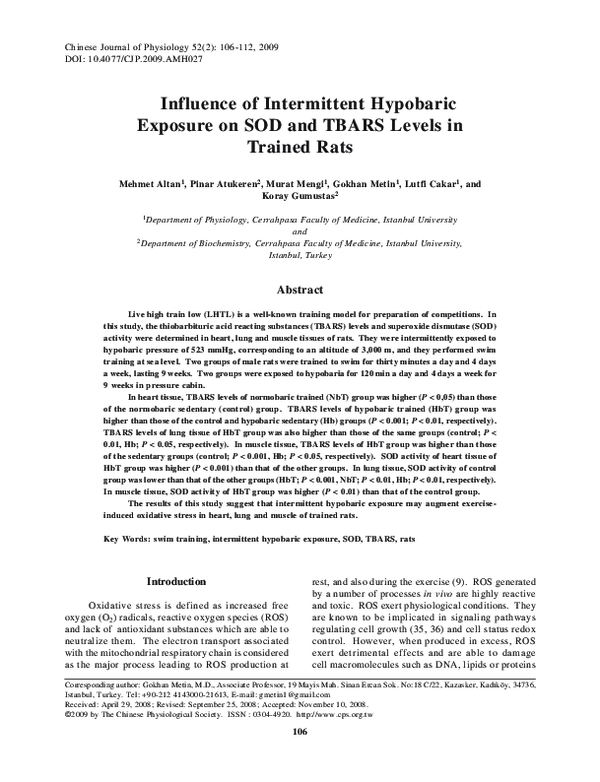 (PDF) Influence of Intermittent Hypobaric Exposure on SOD and TBARS ...