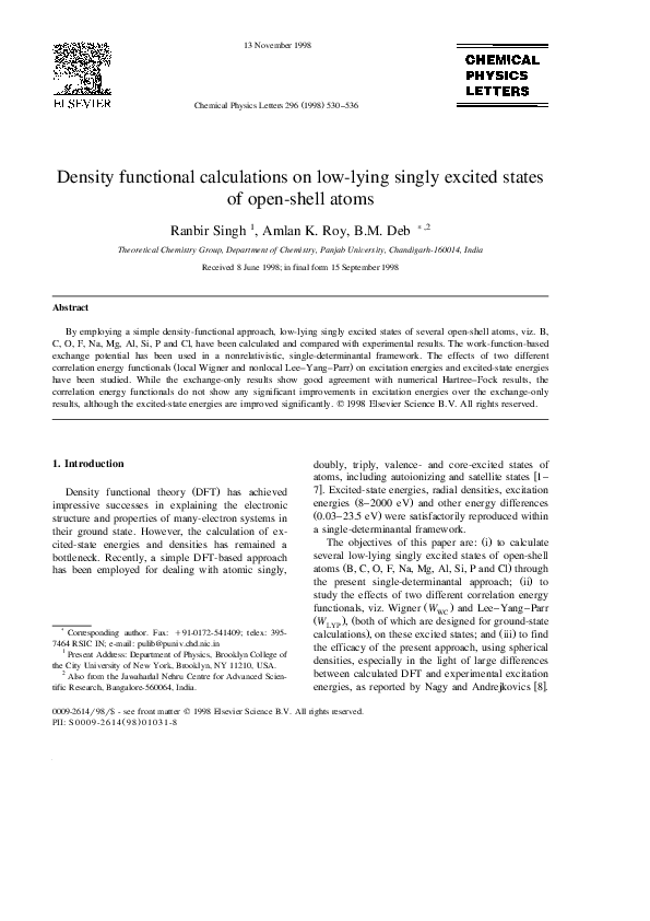 (PDF) Density functional calculations on low-lying singly excited ...