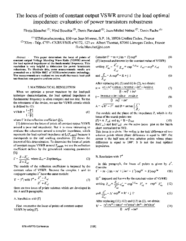(PDF) The locus of points of constant output VSWR around the load ...