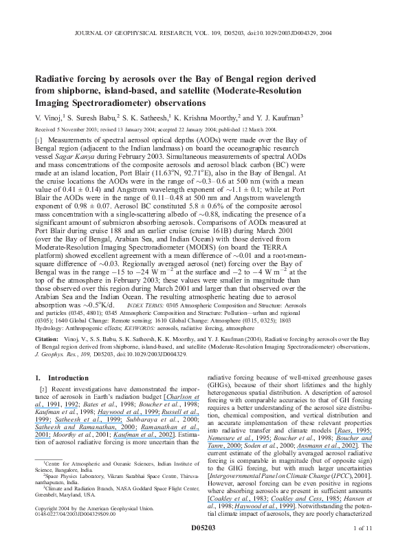 (PDF) Radiative forcing by aerosols over the Bay of Bengal region ...