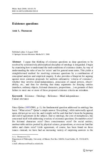 (PDF) Existence questions