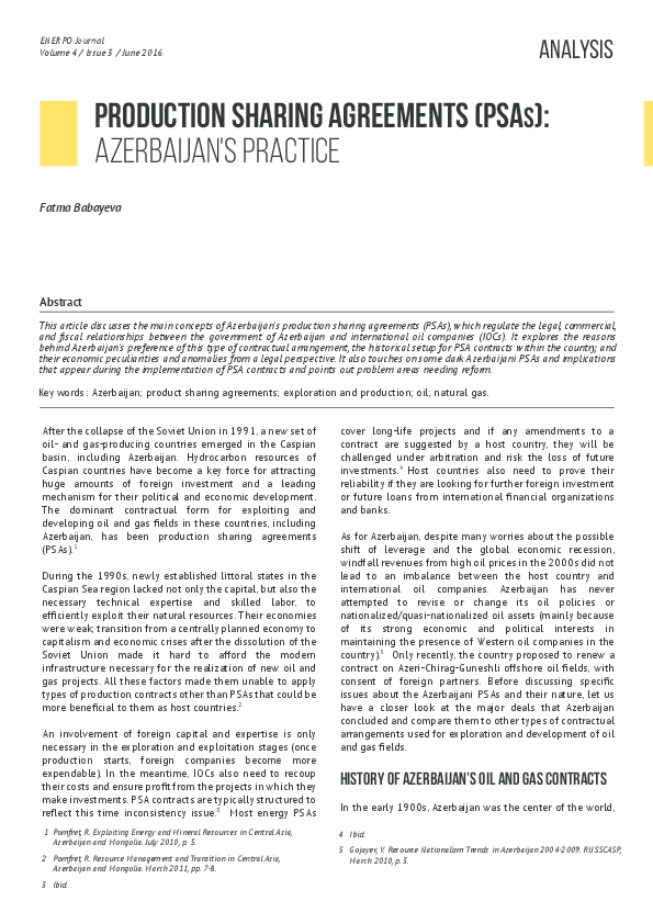 (PDF) Production Sharing Agreements (PSAs): Azerbaijan's Practice Analysis