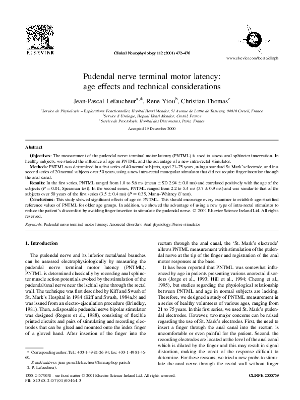 (PDF) Pudendal nerve terminal motor latency age effects and technical