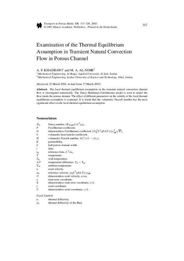 (PDF) Examination of the Thermal Equilibrium Assumption in Transient ...