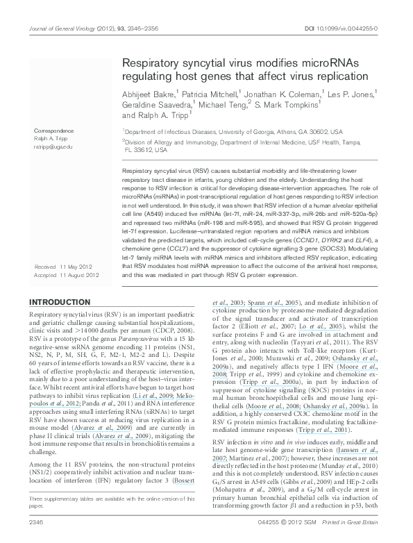 (PDF) Respiratory syncytial virus modifies microRNAs regulating host ...