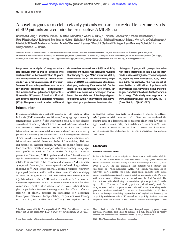 (PDF) A novel prognostic model in elderly patients with acute myeloid ...