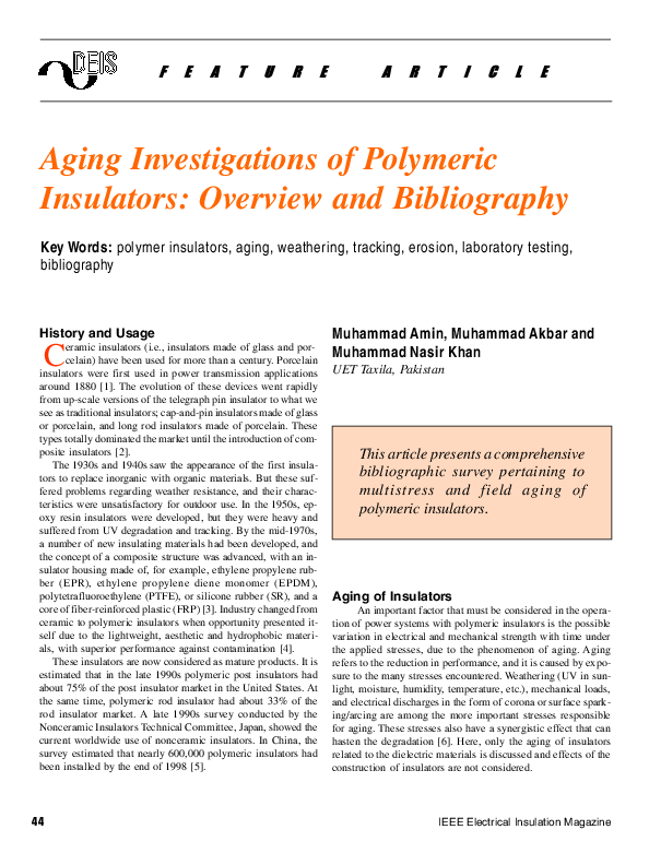 (PDF) Aging Investigations of Polymeric Insulators: Overview and ...