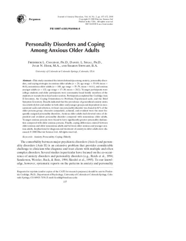 (PDF) Personality Disorders and Coping Among Anxious Older Adults