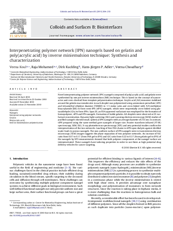 (PDF) Interpenetrating polymer network (IPN) nanogels based on gelatin ...