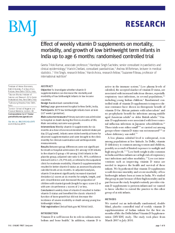 (PDF) Effect of weekly vitamin D supplements on mortality, morbidity ...