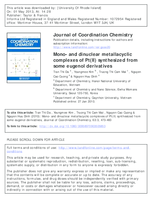 (PDF) Mono and dinuclear metallacyclic complexes of Pt(II) synthesized ...