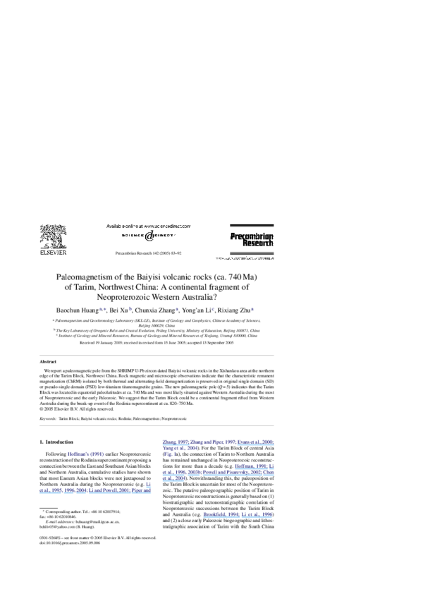 (PDF) Paleomagnetism of the Baiyisi volcanic rocks (ca. 740 Ma) of ...