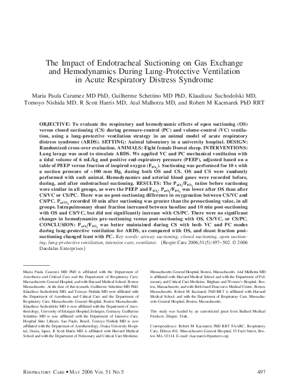 (PDF) The impact of endotracheal suctioning on gas exchange and ...