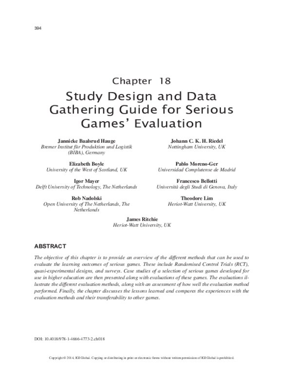 (PDF) Study Design and Data Gathering Guide for Serious Games' Evaluation