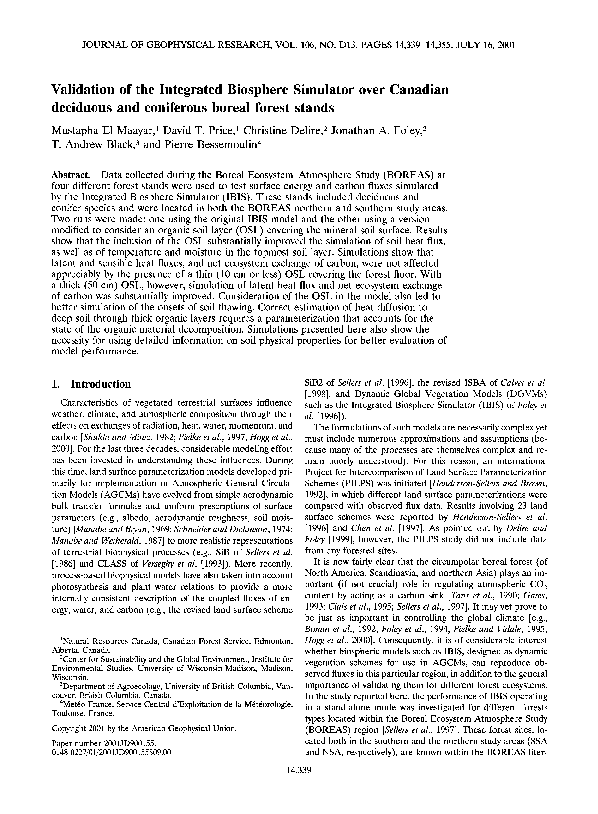 (PDF) Validation of the Integrated Biosphere Simulator over Canadian ...