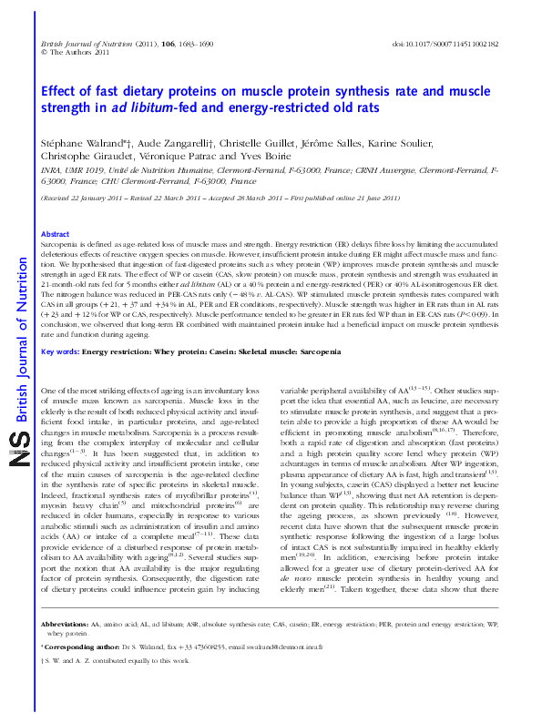 (PDF) Effect of fast dietary proteins on muscle protein synthesis rate ...