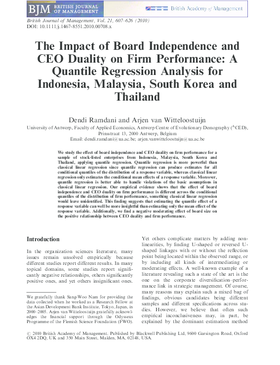 (PDF) The Impact of Board Independence and CEO Duality on Firm ...