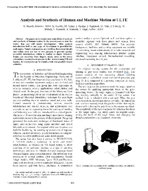 (PDF) Analysis and Synthesis of Human and Machine Motion at UL FE
