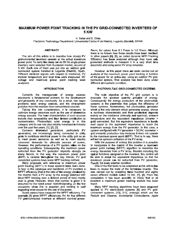 (PDF) Analysis of the maximum power point tracking in the photovoltaic ...