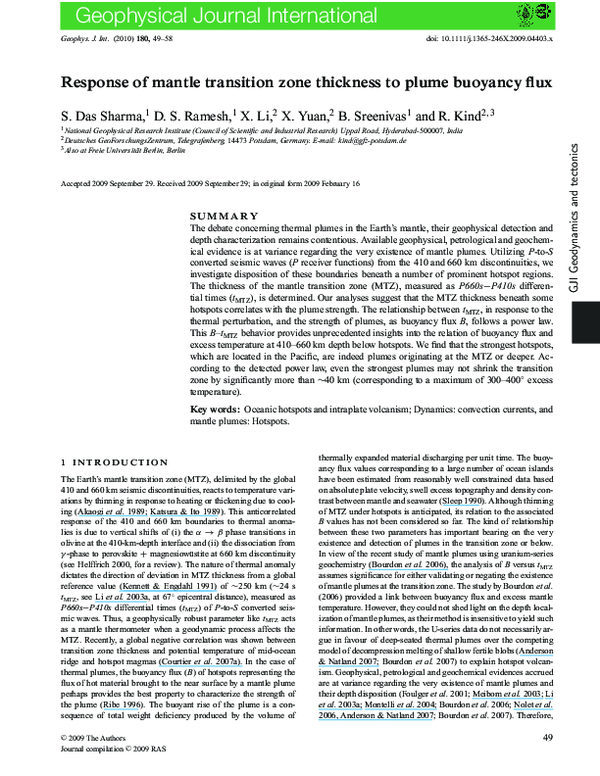 (PDF) Response of mantle transition zone thickness to plume buoyancy flux