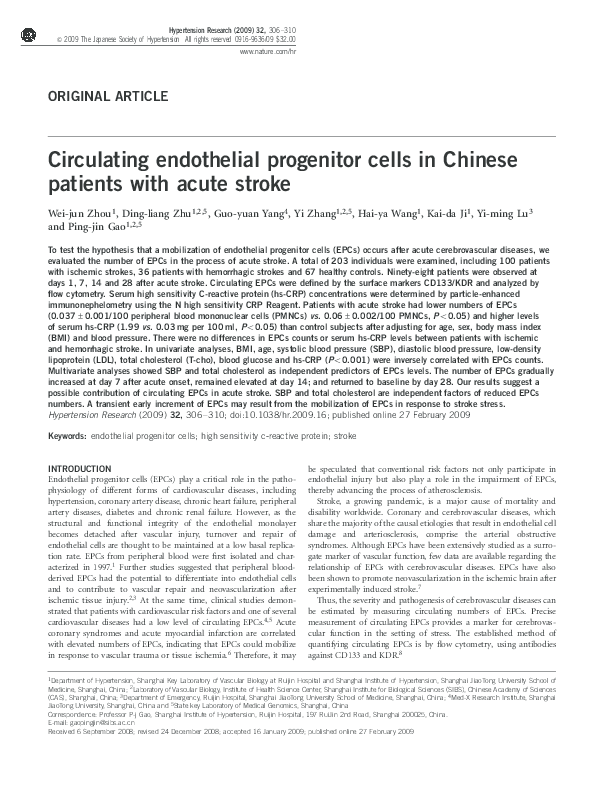 (PDF) Circulating endothelial progenitor cells in Chinese patients with ...