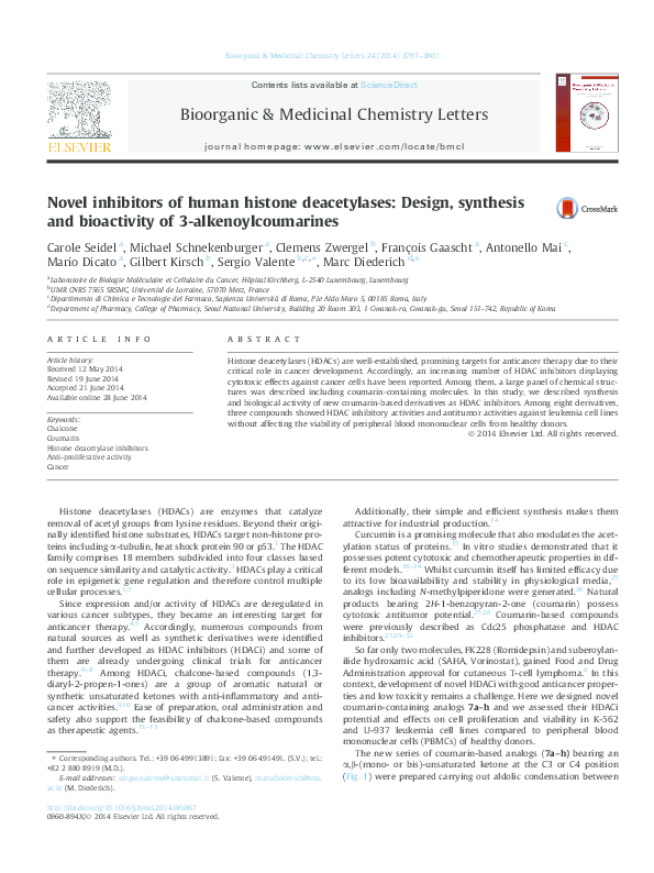 (PDF) Novel inhibitors of human histone deacetylases: Design, synthesis ...