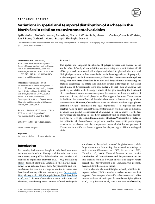 (PDF) Variations in spatial and temporal distribution of Archaea in the ...