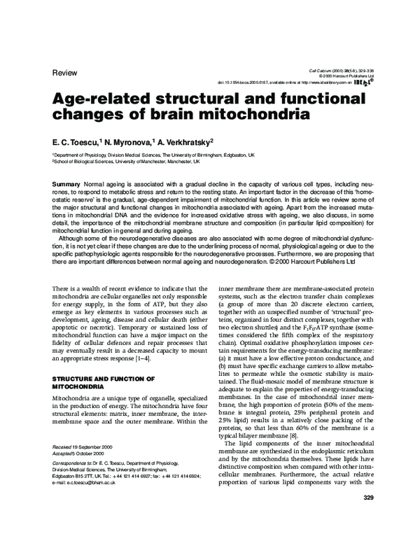 (PDF) Age-related structural and functional changes of brain mitochondria