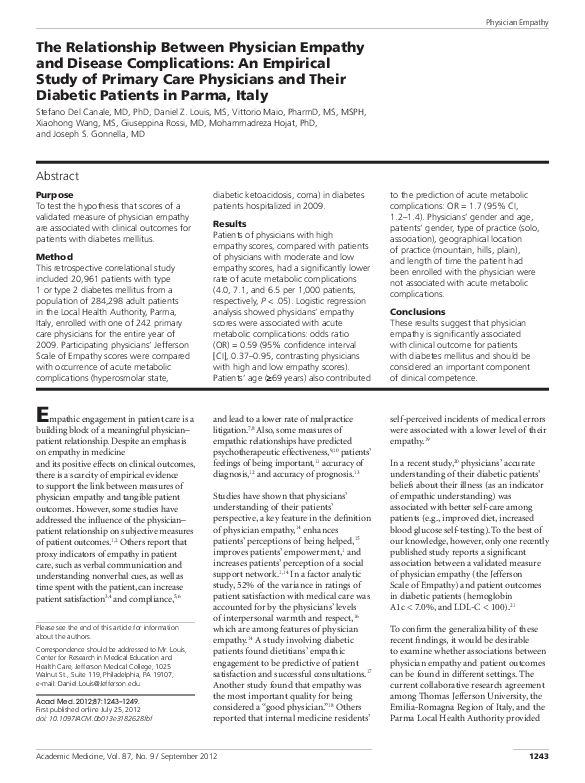 (PDF) The Relationship Between Physician Empathy and Disease Complications