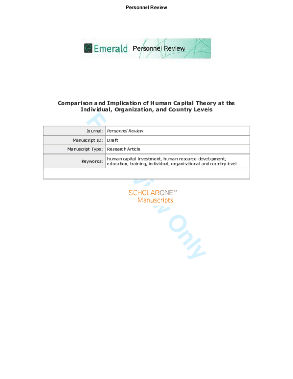 (PDF) Comparison and Implications of Human Capital Theory at the ...