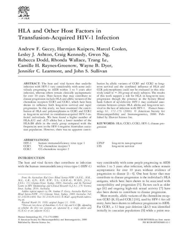 Pdf Hla And Other Host Factors In Transfusion Acquired Hiv1 Infection Trang Le Academia Edu