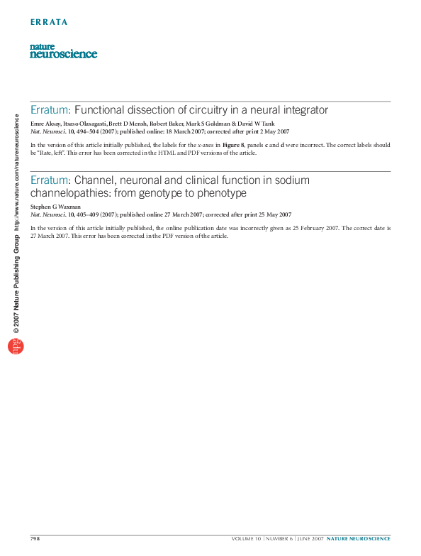 (PDF) Erratum: Functional dissection of circuitry in a neural integrator