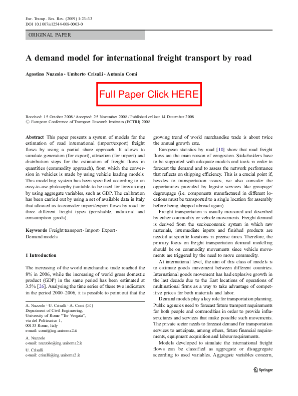 (PDF) A demand model for international freight transport by road