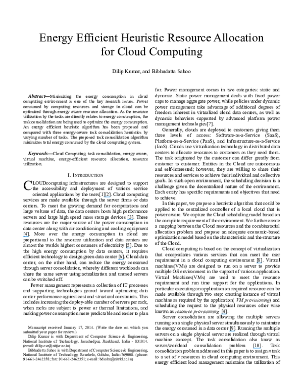 (PDF) Energy Efficient Heuristic Resource Allocation for Cloud Computing