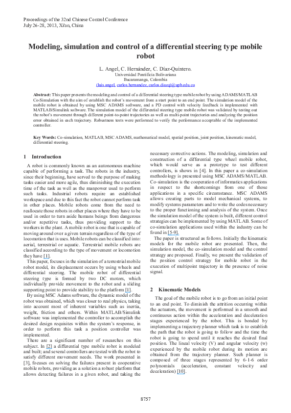 (PDF) Modeling, simulation and control of a differential steering type ...