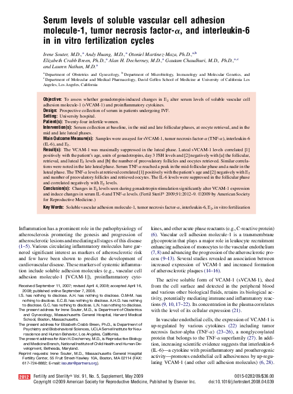 (PDF) Serum levels of soluble vascular cell adhesion molecule-1 are ...