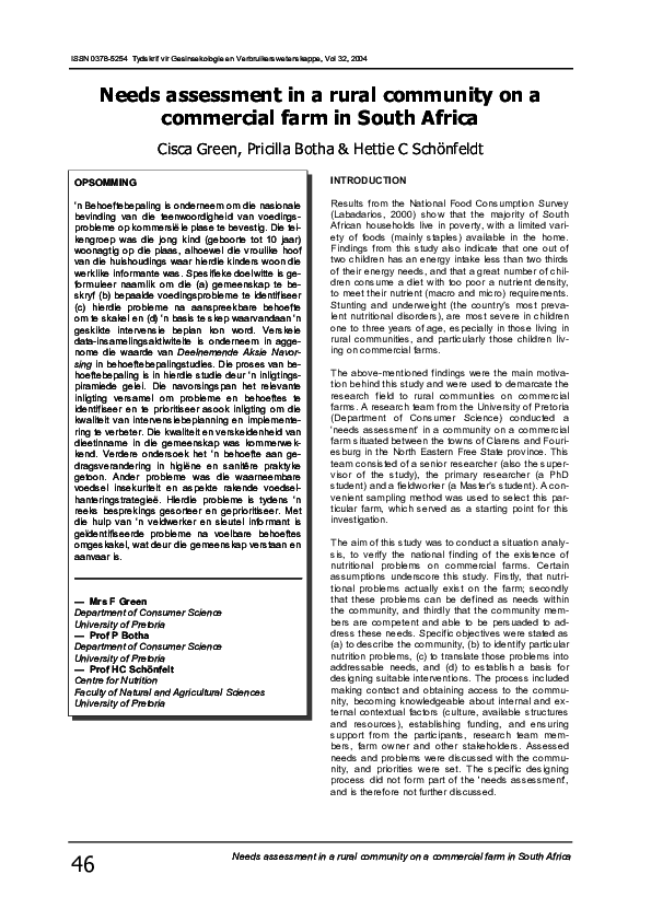 (PDF) Needs assessment in a rural community on a commercial farm in ...