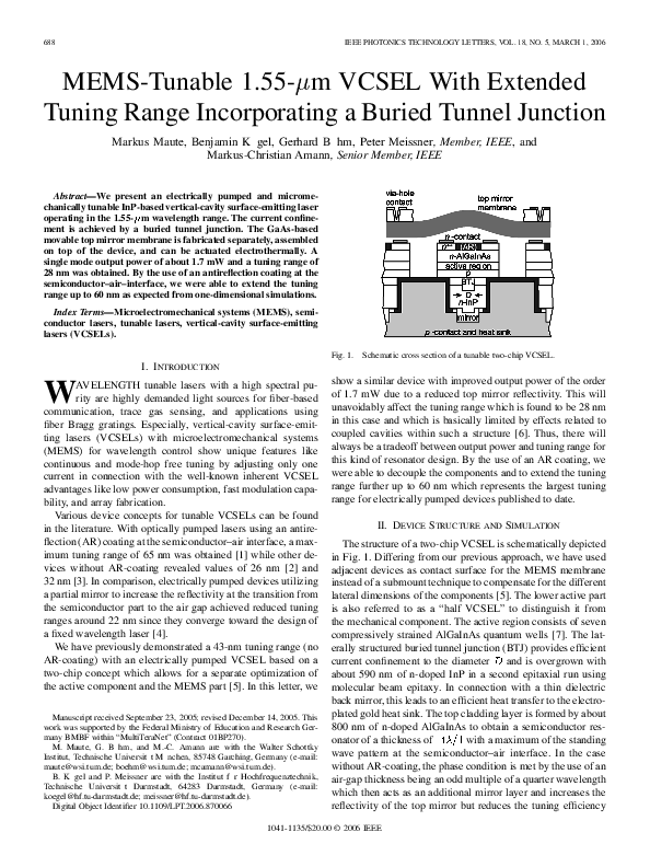 (PDF) MEMStunable 1.55μm VCSEL with extended tuning range
