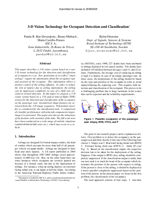 (PDF) 3-D Vision Technology for Occupant Detection and Classification
