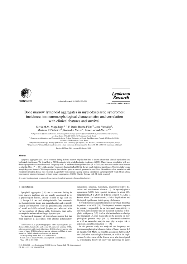 (PDF) Bone marrow lymphoid aggregates in myelodysplastic syndromes ...