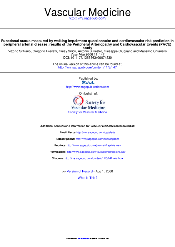 (PDF) Functional status measured by walking impairment questionnaire