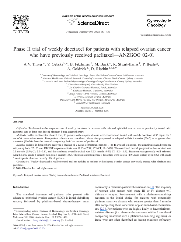 (PDF) Phase II trial of weekly docetaxel for patients with relapsed ...