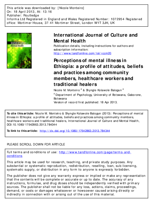 (PDF) Perceptions of mental illness in Ethiopia: a profile of attitudes ...