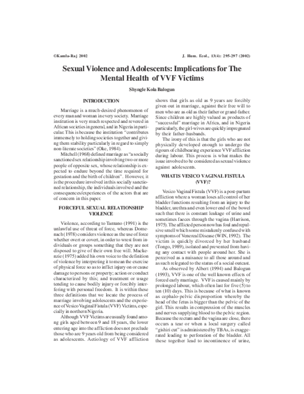 (PDF) Sexual Violence and Adolescents: Implications for The Mental ...