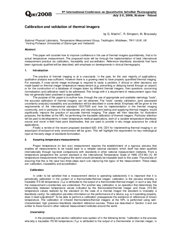 (PDF) Calibration and validation of thermal imagers Rob Simpson